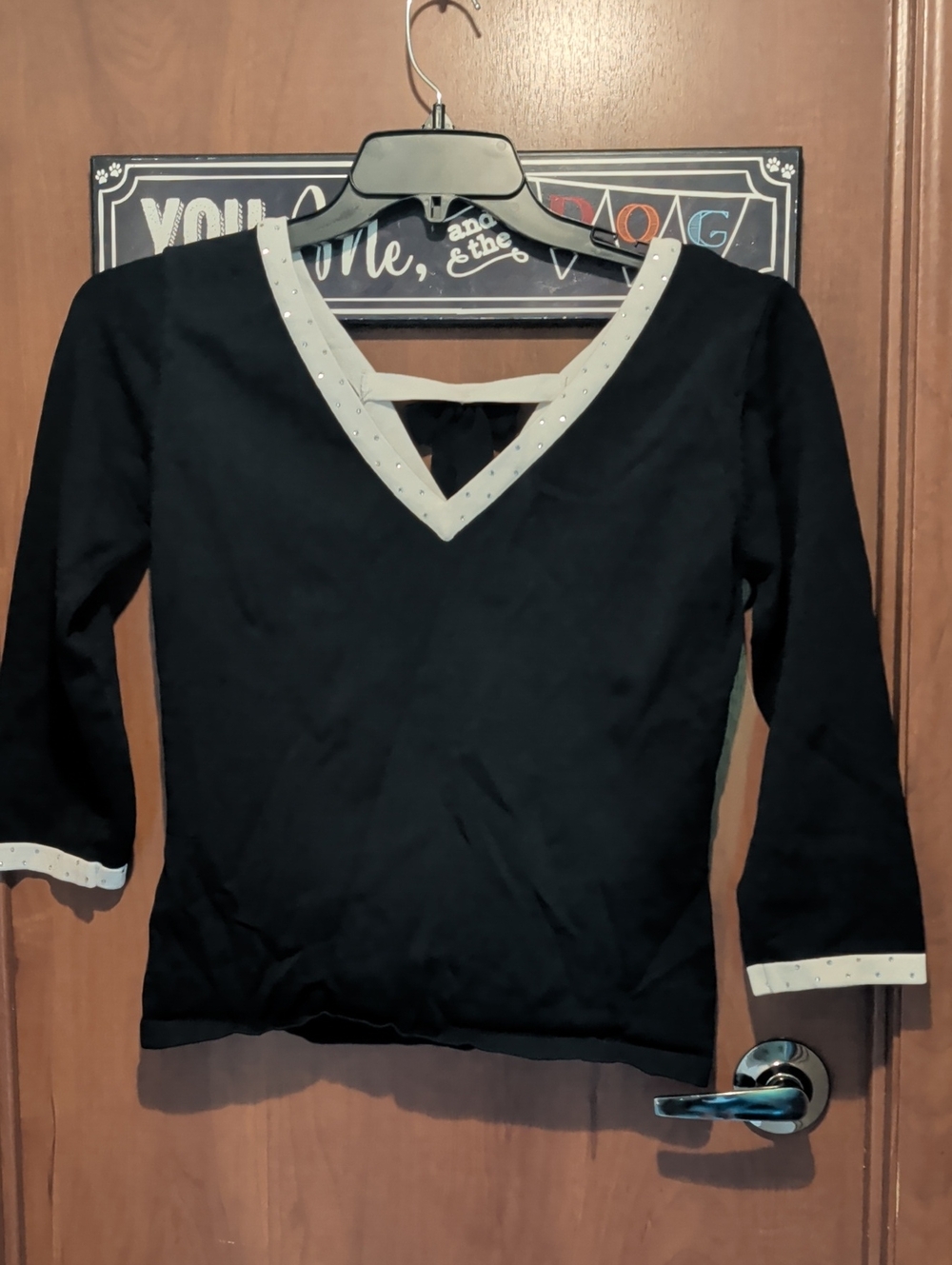 Lisa International Black V-Neck Top with White Trim
